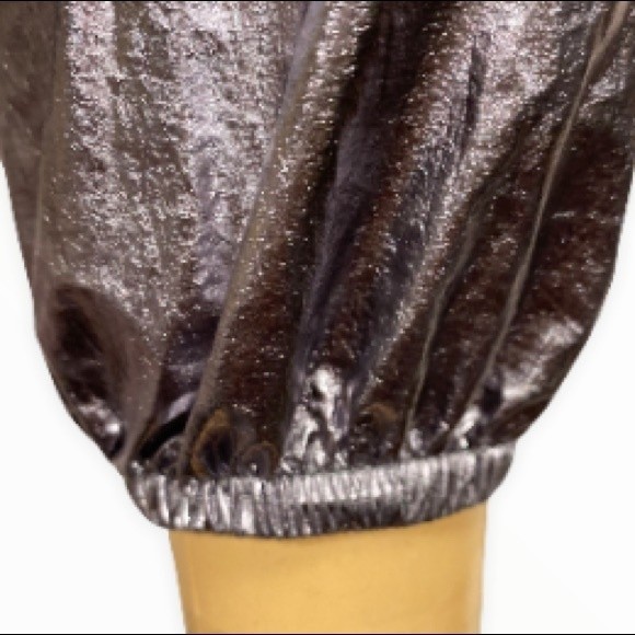 Y2K Blanc Metallic Crop top Shiny 1/4 Zip Long sleeves Drawstring waist Large - Picture 11 of 13